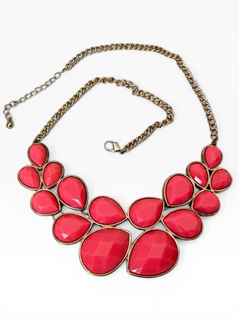 Elegant Chunky Coral Statement Bib Necklace Bold Gold‎ Tone and Orange Pink